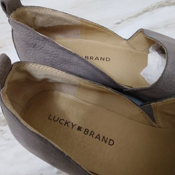 Lucky Brand | Morriah Gray Taupe Leather Ankle Shooties Bootie Loafer | Size 10 - Picture 4 of 8
